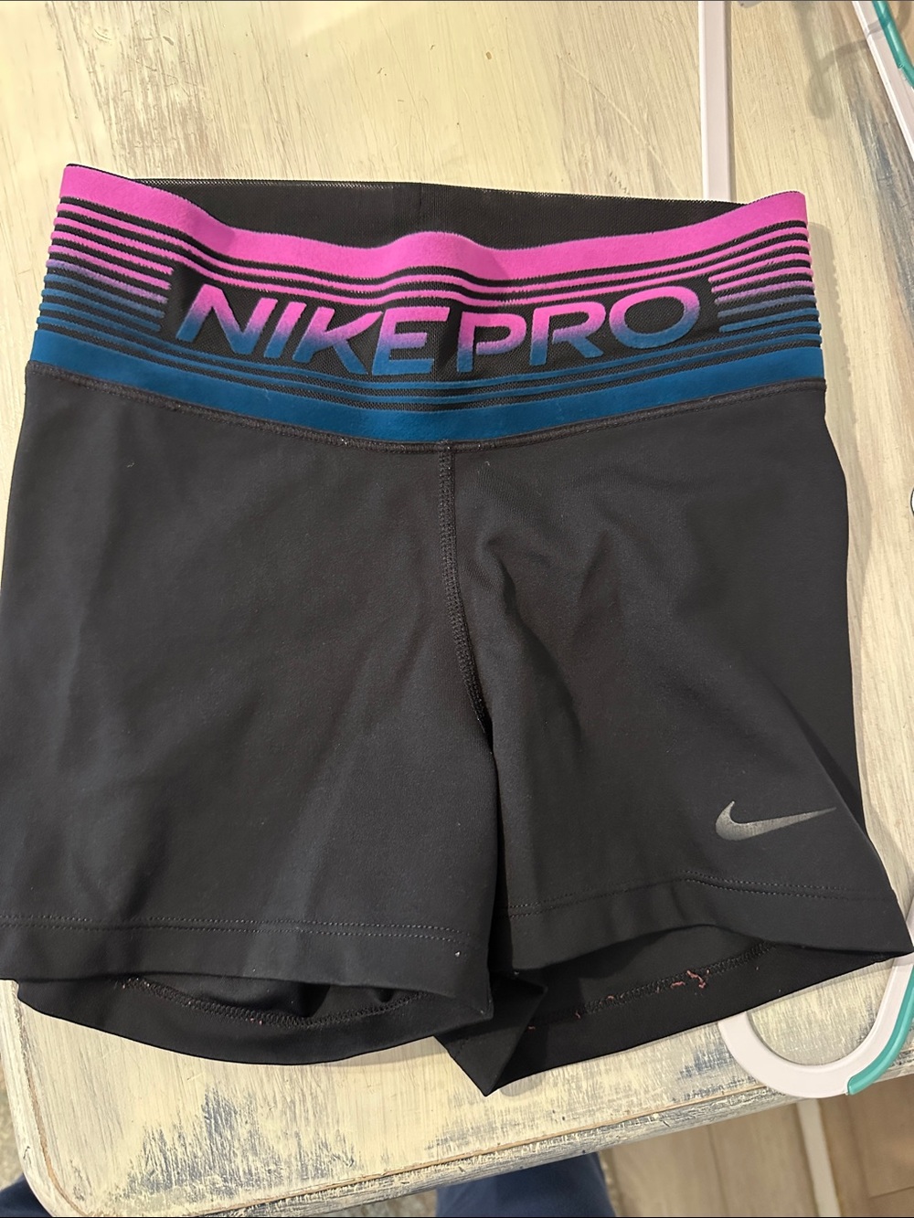 Nike Pro Black Bike Shorts with Pink and Blue Nike Pro Waistband Women’s XS